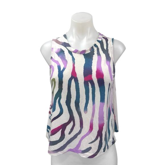Lou & Grey White Multicolor Animal Print Zebra Sleeveless Blouse Top Size XS - Picture 1 of 4